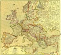 Carte de l'Europe de 1915 avec l'Afrique et l'Asie