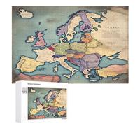 Carte de l'europe Puzzle en Bois 1000 Pièces pour Adultes Et Enfants, Puzzles Impossible, Jeu De Patience Coloré, À Partir De 12 Ans （75×50cm）