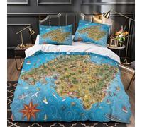 Carte de l'île de Majorque Housse de Couette 3D Effet Microfibre résistante Confortable Voyage illustré Parure de Lit Fermeture Éclair Hypoallergique Super Douce for Filles Ado Single（140x200cm）