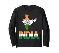 Carte de l'Inde Tricolore Ashoka Chakra Drapeau Indien Manche Longue