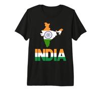 Carte de l'Inde Tricolore Ashoka Chakra Drapeau Indien T-Shirt Haut de Gamme