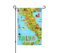 Carte de l'Italie avec icônes alimentaires, 30,5 x 45,7 cm, porche, toutes saisons, drapeaux d'extérieur pour décoration de cour, patio, décoration de cour