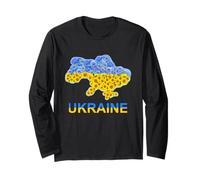 Carte de l'Ukraine avec tournesols et bleuets Fierté Nationale Manche Longue