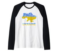 Carte de l'Ukraine avec tournesols et bleuets Fierté Nationale Manche Raglan