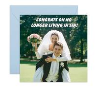 Carte de mariage amusante pour couple - Hilarant « No Longer Living in Sin » - Carte de vœux de mariage pour amis, lui, elle, meilleure amie, femme, femme, homme - Livré avec des autocollants