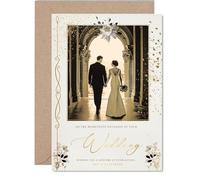 Carte de mariage dorée pour couples - Happy Couple Newlyweds - Cadeau de félicitations, carte de félicitations pour amis, famille, collègue, voisin, cartes de vœux de mariage A5