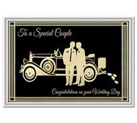 Carte de mariage gay - Carte de félicitations de mariage - Couple masculin - Design unique - Souvenir spécial inhabituel - Meilleure qualité - Motif voiture vintage et mariés