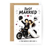 Carte de mariage « Just Married » - Carte de vœux originale pour les motards et les couples de motards - Cadeau de mariage pour les mariés et les jeunes mariés - Carte pliante avec enveloppe (moto)