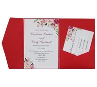 Carte de mariage personnalisée, Wedding Invitations Pack Of 50 Tri Fold Pocket Customized Print Multicolor Options(Red,Whole Set Blank)