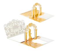 Carte de mariage pop-up 3D dorée élégante 13×18 cm avec insert et enveloppe gaufrée - carte de vœux romantique pour couple, invitation, découpe laser, arche et mariés, souvenir décoratif à garder