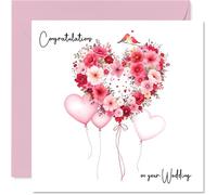 Carte de mariage pour couples - Ballons de fleurs d'amour - Cadeau de félicitations, carte de félicitations pour amis, famille, collègue, voisin, 145 mm