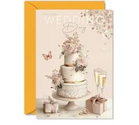 Carte de mariage pour couples - Beau gâteau champagne - Cadeau de félicitations, carte de félicitations pour amis, famille, collègue, voisin, cartes de vœux de mariage A5