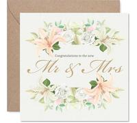Carte de mariage pour couples - Bouquet floral Mr & Mrs - Carte de félicitations, carte de félicitations pour amis, famille, collègue, voisin, 145 mm