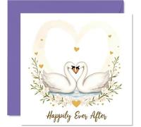 Carte de mariage pour couples - Happily Ever After Swan - Cadeau de félicitations, carte de félicitations pour amis, famille, collègue, voisin, 145 mm