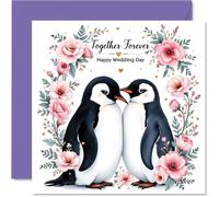 Carte de mariage pour couples - Together Forever Pingouin - Cadeau de félicitations, carte de félicitations pour amis, famille, collègue, voisin, 145 mm