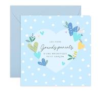 Carte de naissance - Fiers grands-parents d’un petit garçon - Félicitations pour l’arrivée du petit-fils - Carte baby shower garçon ou bienvenue à la maison - Autocollants inclus