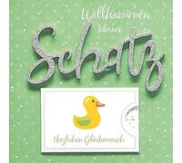 Carte de naissance Lettering Surprise - Willkommen Petit trésor - 15 x 15 cm