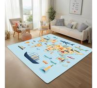 Carte de Navigation Voilier Tapis Salon Moderne 120x170cm Tapis Antidérapant à Poil Ras, Avion Bleu Montgolfière Rug Ne Perde Pas de Peluches, Facile à Entretenir Moquette Chambre