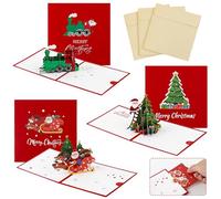 Carte de Noel 3d,3PCS Carte Noel Pop up Enfant,Cartes de Noël Avec Enveloppe Originales,Cartes de Vœux de Vacances Sapin de Noël Train Carrosse du Père,Cadeau Nouvel An pour Enfant Ami Proche