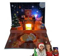 Carte de Noël 3D - Carte de vœux lumineuse de chat et chien de dessin animé | Écran de projection de Père Noël fait à la main, scène de fête de vacances, souvenir décoratif de fête d'hiver pour