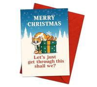 Carte de Noël amusante avec chat, Merry Christmas Let's Just Get Through This Greeting, carte de vacances hilarante pour la famille, les amis ou les collègues, cadeau de Noël sarcastique avec motif
