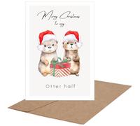 Carte de Noël amusante avec inscription « Merry Christmas to My Otter Half » pour mari, femme, petit ami