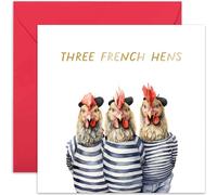 Carte de Noël amusante avec trois poules françaises pour mari, épouse, carte de Noël hilarante pour amis, famille, carte de Noël pour meilleure amie, petite amie, sœur, frère | Enveloppe intérieure