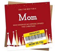 Carte de Noël amusante pour maman - Autocollant réduit, scène d'arbre de Noël - Cartes de Noël humoristiques pour elle - Carte de Noël pour maman pour des vacances parfaites avec des mots amusants