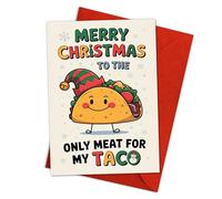 Carte de Noël amusante taco, vœux de vacances coquines pour petit ami ou petite amie, Merry Christmas Only Meat for My Taco Pun, carte de Noël hilarante sur le thème de la nourriture pour couples ou