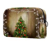 Carte de Noël avec arbre et flocons de neige pour femme, trousse de toilette de voyage, grande pochette de maquillage pratique avec fermeture éclair, multicolore, 18.5x7.5x13cm/7.3x3x5.1in, Trousse de