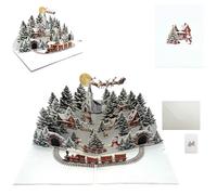 carte de noel avec enveloppe,carte de noel pop up, 3d,Night Town Snowman 3D Pop-Up Christmas Tree Card with Envelopes,christmas cards pack,cartes de noël créatives avec effets pop-up 3d-A