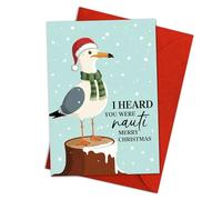 Carte de Noël « I Heard You Were Nauti » (13,5 x 20,3 cm) - Carte de vœux nautique amusante avec mouette dans un chapeau de Père Noël - Carte humoristique sur le thème de l'océan avec enveloppe rouge