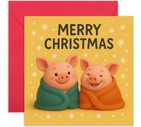 Carte de Noël joyeuse pour la famille et les amis, « Cochons dans des couvertures », cadeau de Noël, joli design graphique, pour fils, fille, petit ami, petite amie, intérieur vierge avec enveloppe