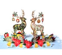 Carte de Noël pop-up 3D exclusive avec rennes, cadeaux et paysage hivernal festif, faite à la main, avec enveloppe, pour Noël et salutations spéciales