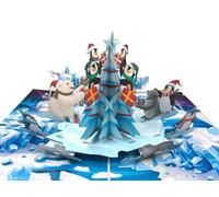 Carte de Noël pop-up 3D Motif pingouins et ours polaire avec sapin de Noël - Paysage d'hiver fait à la main 15 x 20 cm fermé, 30 x 20 x 14 cm ouverte, avec enveloppe blanche - Décoration et cadeau