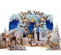 Carte de Noël pop-up 3D - Scène de crèche avec anges - Fabriquée à la main - Paysage d'hiver - 30 x 20 x 16 cm