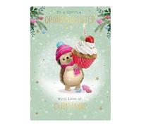 Carte de Noël pour petite-fille - Special Granddaughter - Hérisson et cupcake - Design festif artistique - Finition spéciale - Fabriquée au Royaume-Uni - Respectueux de l'environnement