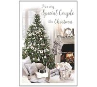 Carte de Noël spéciale couple - Arbre décoratif et cheminée - Design festif artistique - Finitions spéciales - Fabriqué au Royaume-Uni