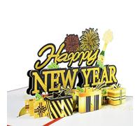 Carte de Nouvel An 2025 avec | Carte de vœux festive fabriquée à la main pour la famille | Carte pop-up Happy New Year | Carte de vœux pop-up avec message et enveloppe (Happy New