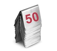 Carte De Numéro Table Signes, 5x5cm, Numéro 1 À 25/50/100 Robuste Acier Inoxydable, Restaurant Double Face Panneaux De Table Empilables, Facile À Lire, Pour Mariage Réception Fête(Red,1 to 50)