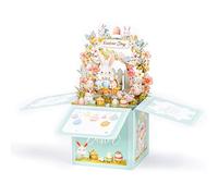 Carte de Pâques 3D, carte pop-up pour joyeuses occasions de Pâques, panier de Pâques 3D et lapin, 18 x 18 cm, lapin festif et œufs colorés, cadeau créatif pour enfants, fille, petit-fils, petite-fille