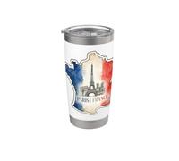 Carte de Paris France Drapeau Tour Eiffel Monuments Aquarelle Grap Gobelet isotherme en acier inoxydable double paroi