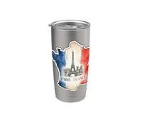 Carte de Paris France Drapeau Tour Eiffel Monuments Aquarelle Grap Gobelet isotherme en acier inoxydable double paroi