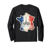 Carte de Paris France Drapeau Tour Eiffel Monuments Aquarelle GRAP Manche Longue