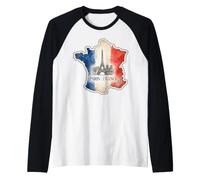 Carte de Paris France Drapeau Tour Eiffel Monuments Aquarelle GRAP Manche Raglan