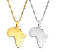 Carte De Petite Taille Afrique Colliers Pendentifs - Charme Ethnique Africain Colliers À Chaîne Mince, Couleur Or Patriotic Cartes Drapeau Bijoux Hip Hop Pour Les Femmes Hommes Fête Cadeau,Or,60Cm