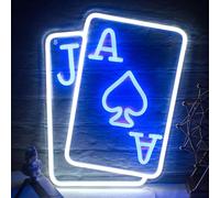 Carte de poker Lampes néon décoratives Signe néon Gaming, enseigne lumineuse LED Décoration murale pour chambre de jeu Mur Bar Cadeaux de fête Décoration