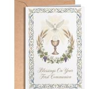 Carte de première communion - Cadeau de première communion pour garçons ou filles - Carte de vœux religieuse catholique avec enveloppe pour adolescents, adultes - Souvenir de foi pour fille, fils