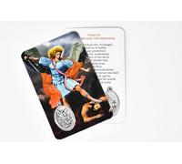 Carte de prière plastifiée et médaille Saint Michel.