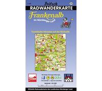 Carte de randonnée à vélo de Frankenalb dans le pays de Nuremberg : carte de randonnée cyclable avec marqueurs de pistes cyclables colorées, location de vélos et... Nuremberg Land (carte cyclable